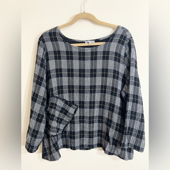 Habitat Tops - HABITAT Women's Plaid Patchwork‎ Pocket Long Sleeve Lagenlook Blouse Size Medium